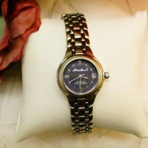 EDDIE BAUER Classic Dress Bracelet Watch ~ VINTAGE Quartz Silver Burgundy Watch